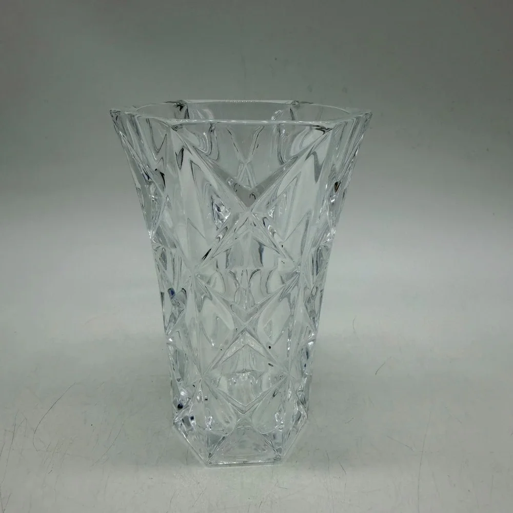 Unbranded Geometric Diamond Cut Clear Glass Hexagon Flower Vase Excellent